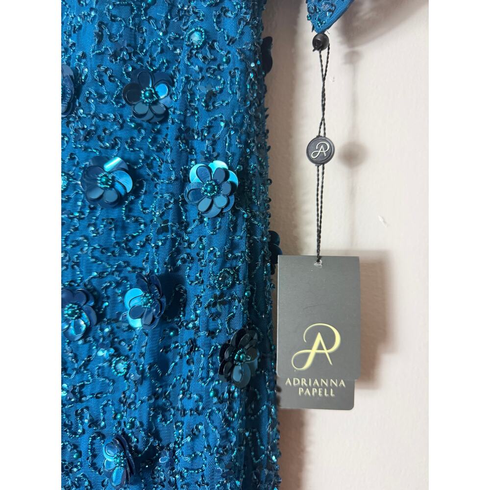 NWT Adrianna Papell Floral Beaded Blue Gown Mother of Bride Wedding Guest Dress - Picture 3 of 16